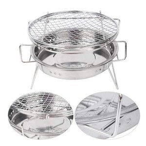 Stainless Steel Portable Round Mini Charcoal Barbeque Grills Outdoor Camping Woo